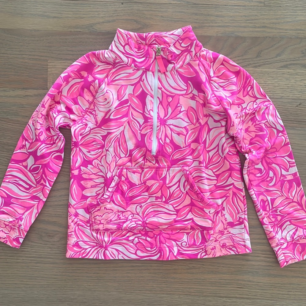 Lilly Pulitzer Girls Pink Floral Half-Zip Pullover